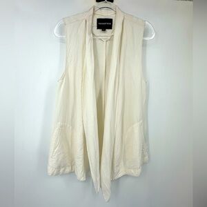 Who What Wear Linen Rayon Open Front Vest Long Line Off White Pockets Medium